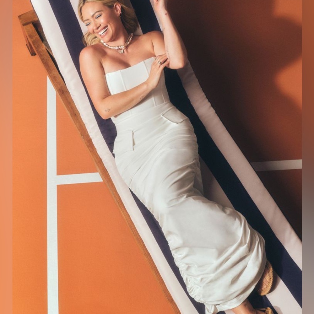 AKIRA ASH STRAPLESS CARGO MAXI DRESS IN IVORY SIZE MEDIUM